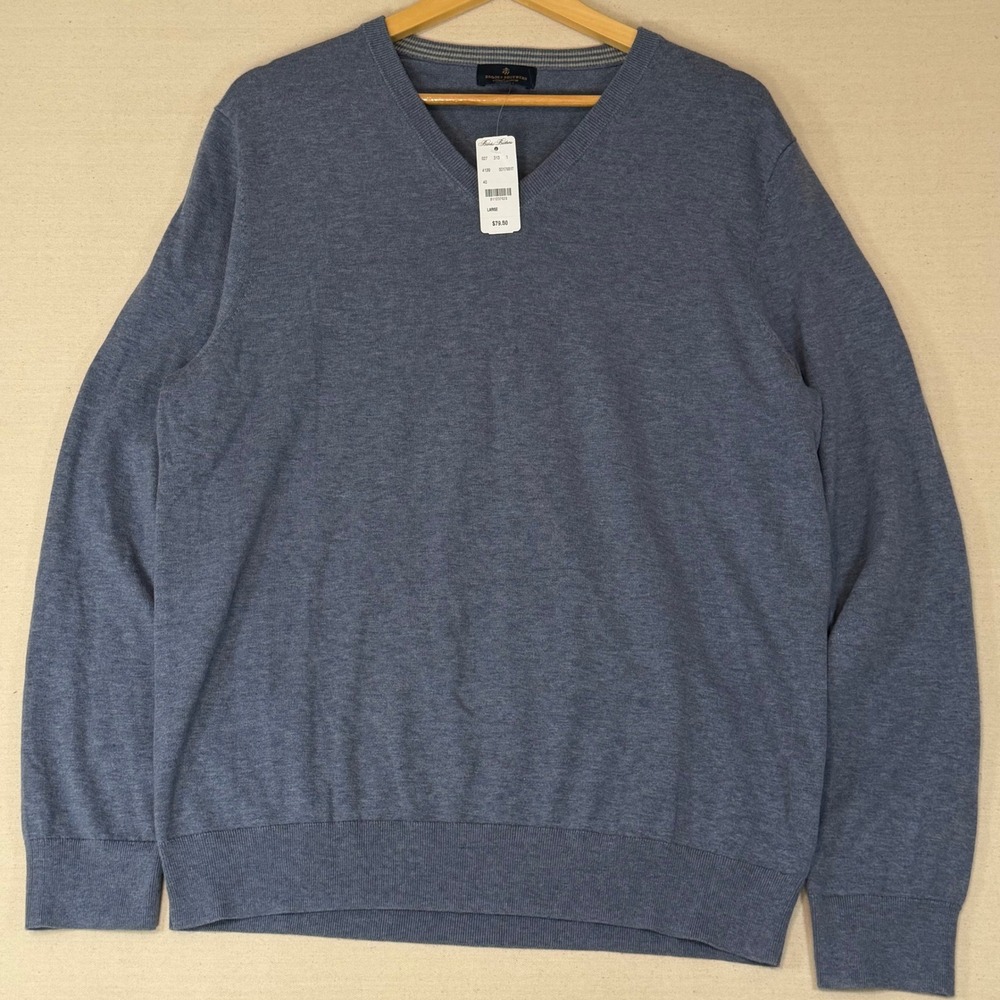 Brooks Brothers Mens Supima Cotton V-Neck Sweater Blue Heather Large NWT 4139